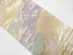 アンティーク　道長取りに狩猟・花鳥模様織出し袋帯（材料）